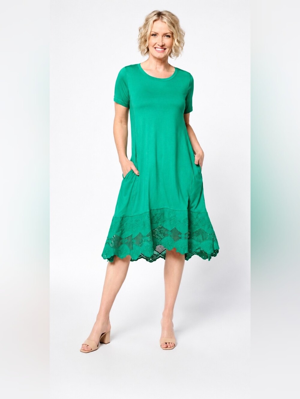 Logo Lavish By Lori Goldstein Dress With Lace Trim